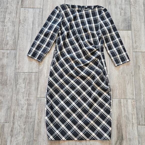 Weekend Max Mara Dress Women 10 Fiorina Plaid Gathered Ruched Sheath Career Fall - Picture 1 of 9